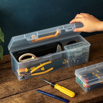 Main feminine ouvrant couvercle boite a outils